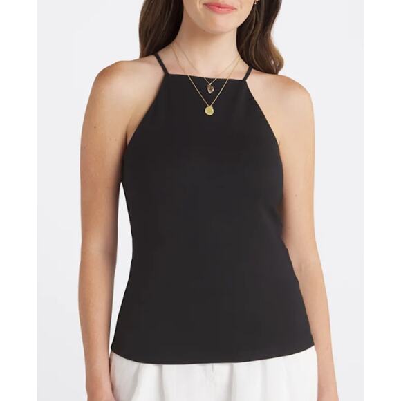 RAG & BONE WOMENS SMALL IRINA HIGH NECK STRETCH JERSEY KNIT TANK TOP BLACK - Picture 1 of 13